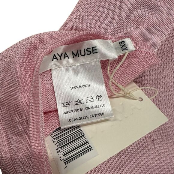New Aya Muse Cinnabar Knit Tied Draped Halter Crop Top XXS Light Pink - Picture 6 of 6